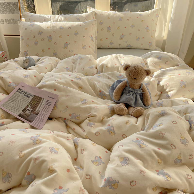 Cotton bedding set with muslin, 4-piece