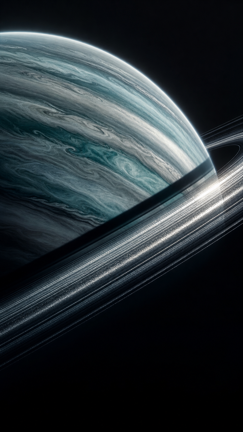 Icy Planetary Rings of a Gas Giant in Deep Space - Free 8K and 4K mobile Wallpaper Background