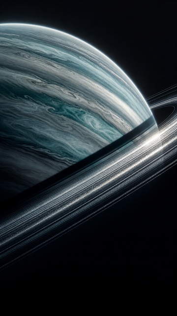 Icy Planetary Rings of a Gas Giant in Deep Space - Free mobile Wallpaper