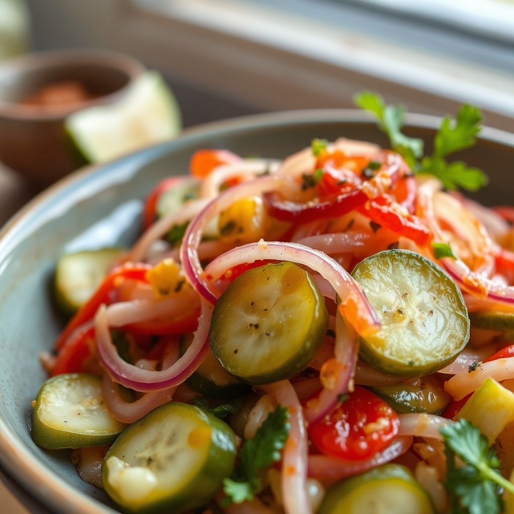 Quick Pickled Cucumber Onion and Bell Pepper Salad Recipe – Easy 15-Minute Side finished