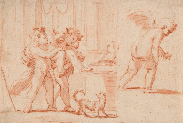 Two Putti Carrying a Third Putto Another Putto from theRear