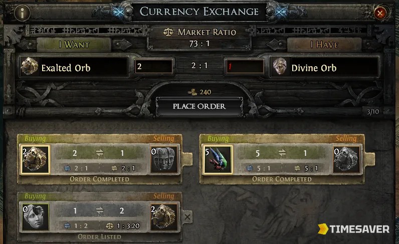 PoE2 Currency Exchange where gold pays the transaction fee on every order
