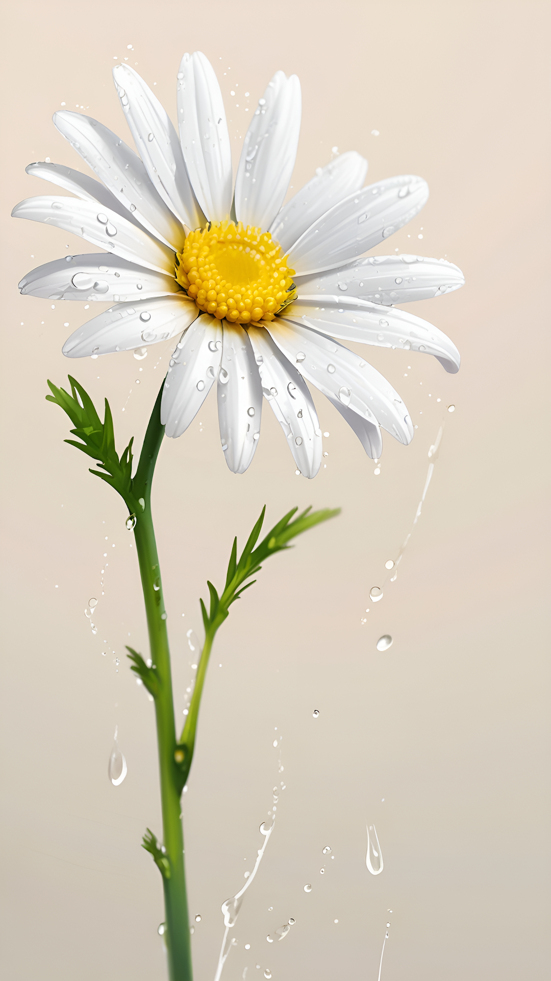 Fresh White Daisy Flower with Water Droplets Minimalist Art - Free 4K mobile Wallpaper