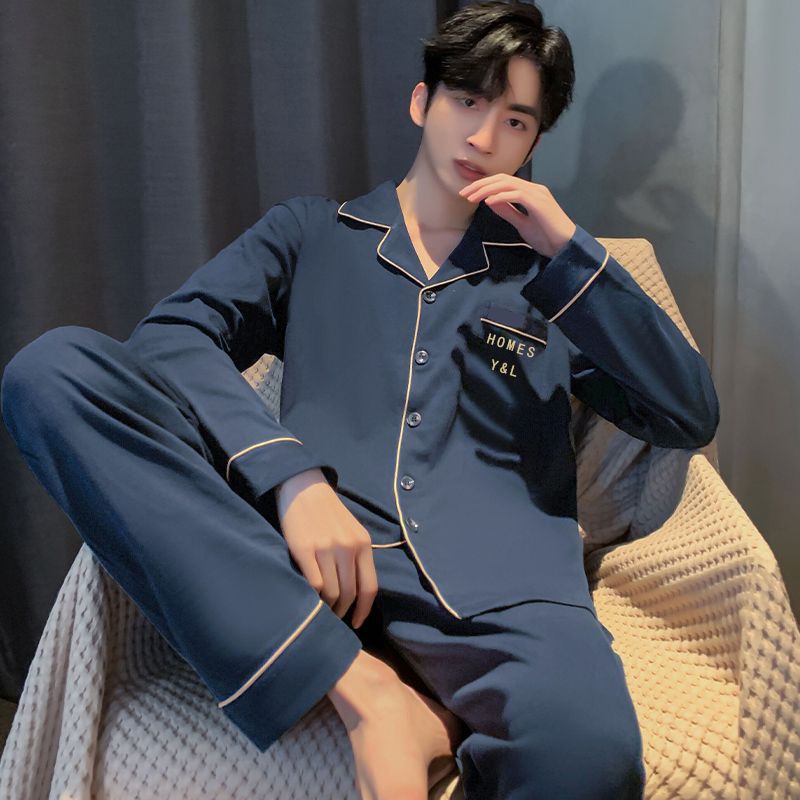 Herren-Pyjama-Set, 100% Baumwolle, Langarm