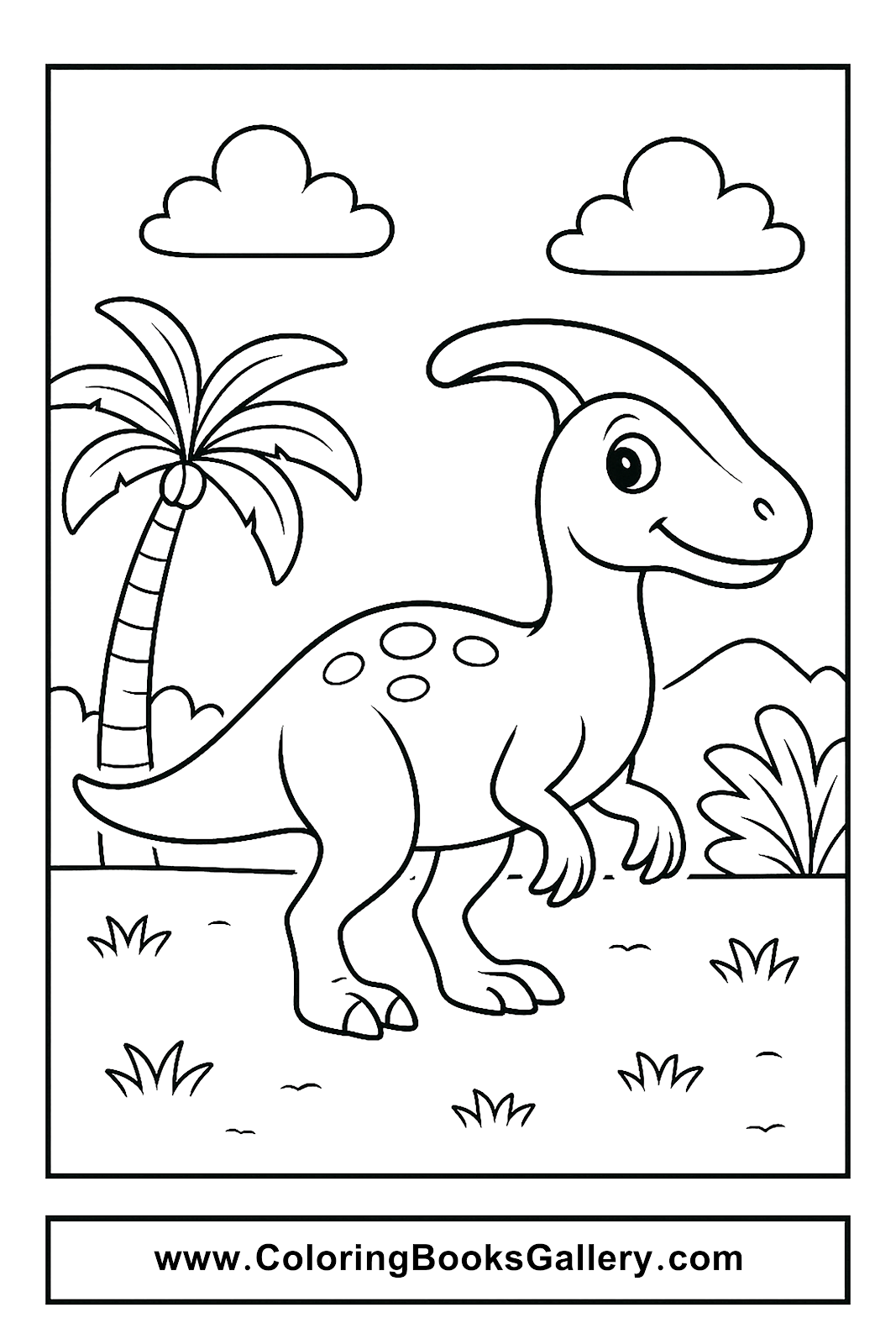 Cartoon Saurolophus In Prehistoric Times Coloring Page For Kids – free coloring page for kids