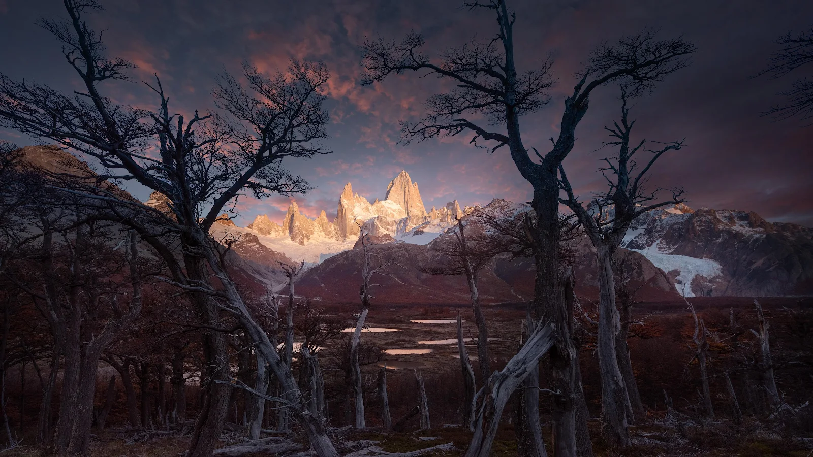 Fitz Roy, Patagonia, Andean Peaks, Alpenglow Photography 4K Wallpaper Background (3840x2160)