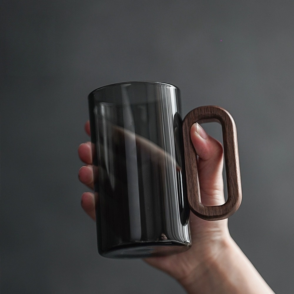 Borosilicate Glass Mug with Wooden Handle, 360 ml