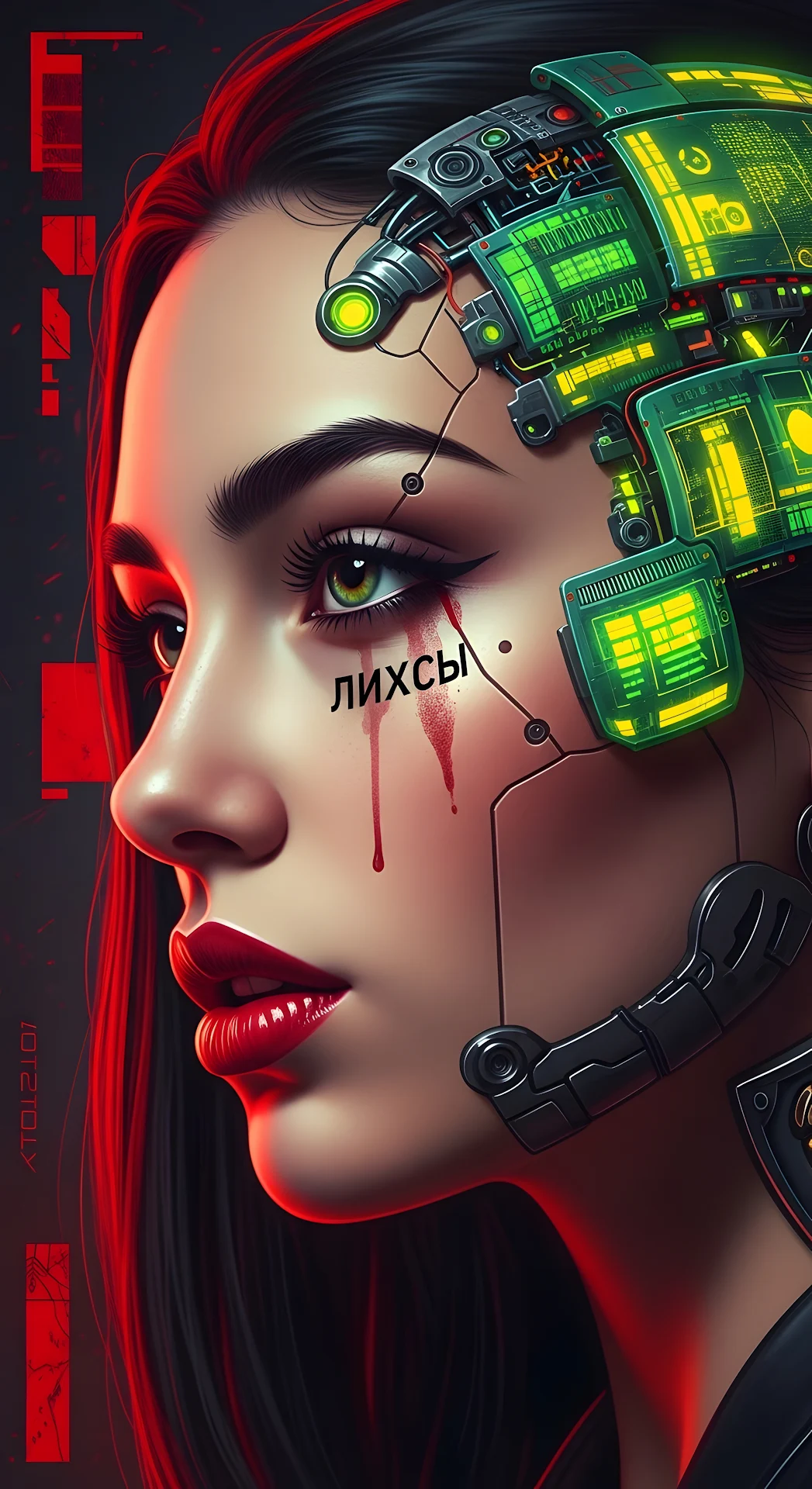 Cyberpunk Female Cyborg Portrait with Neon Green Circuits - Free 4K mobile Wallpaper