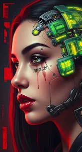 Cyberpunk Female Cyborg Portrait with Neon Green Circuits