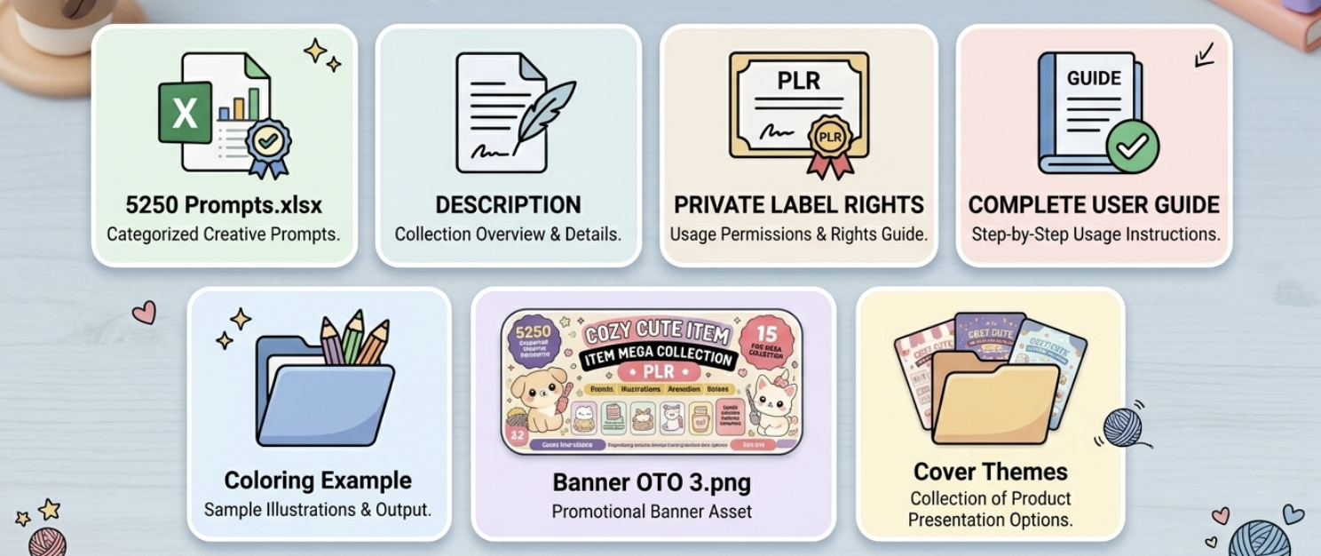 Full Product assets booklet map detailing OTO3 package contents