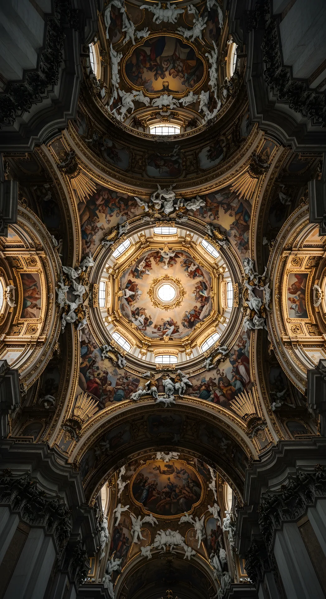 Ornate Baroque Church Dome Ceiling with Fresco and Gold Trim - Free 4K mobile Wallpaper