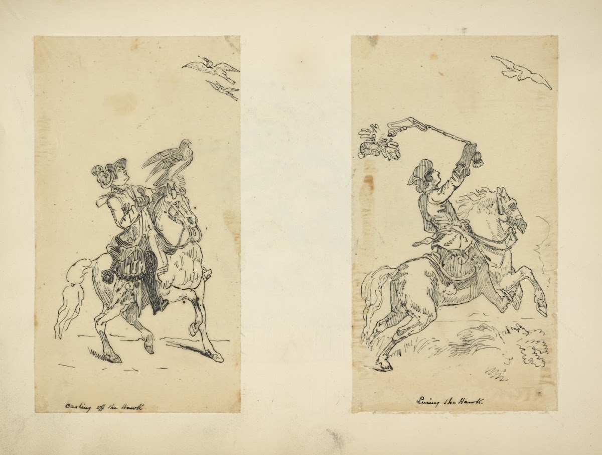 Casting off the hawk Luring the hawk 1840