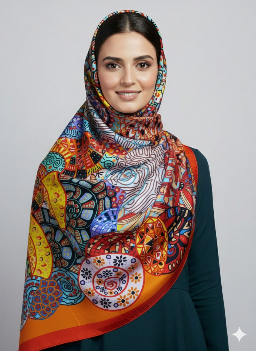 Multi Color Silk Pinted Hijab | Satin Scarf