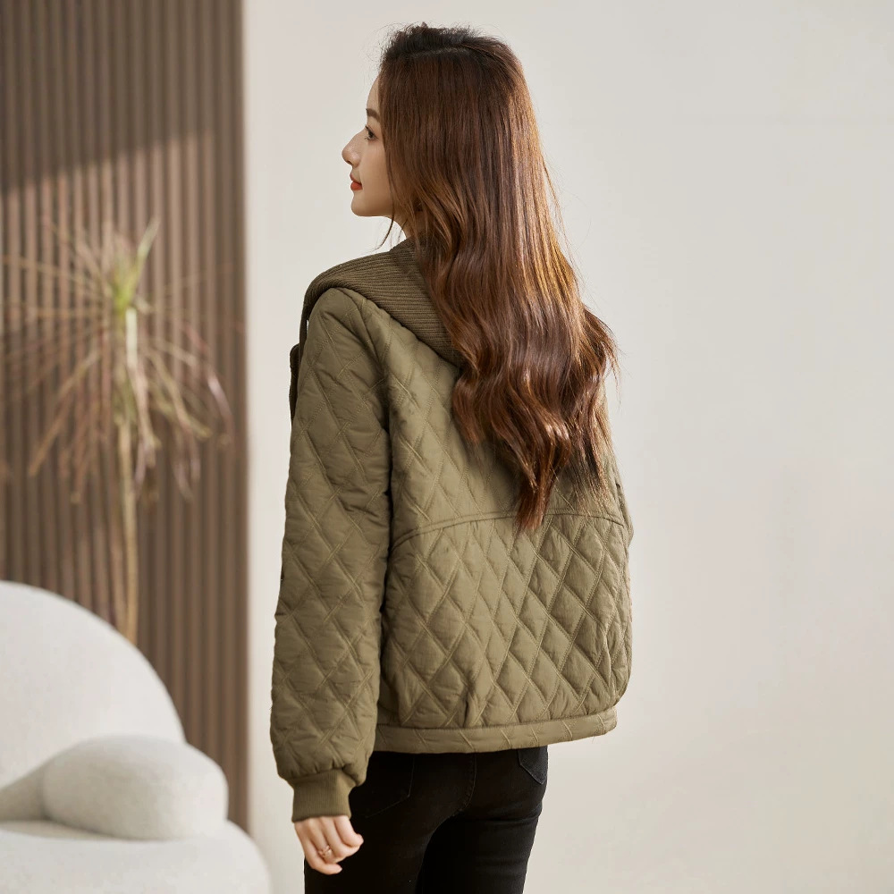 Short Women's Quilted Jacket with Hood, Lined