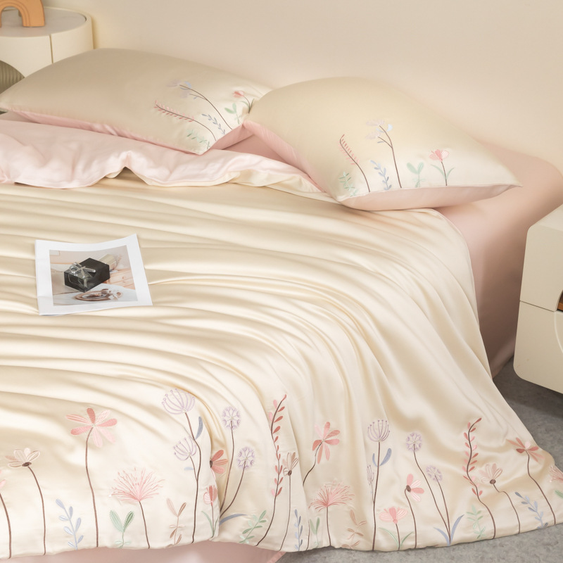 Lyocell bedding set, 4-piece, embroidered