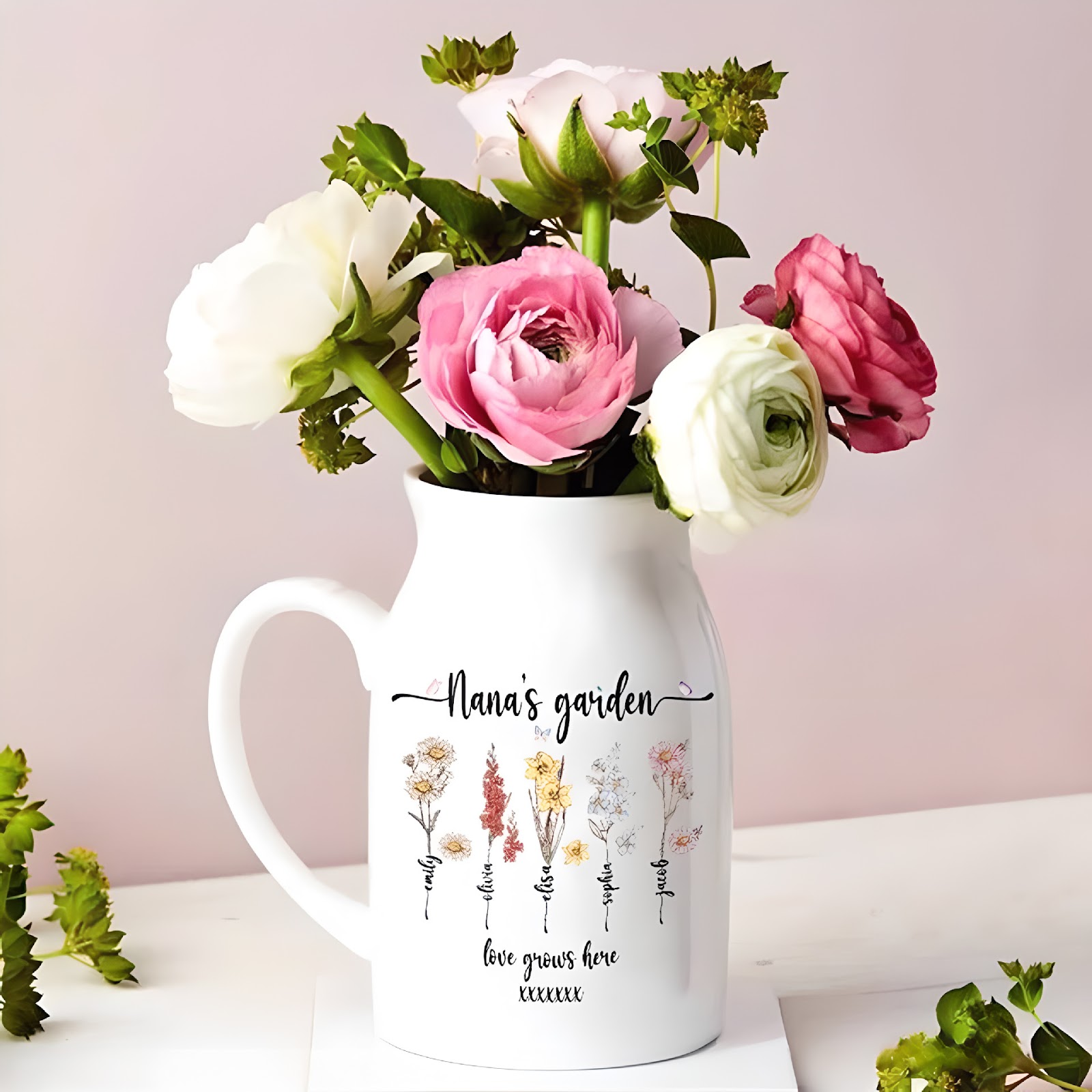 Ceramic mug with floral pattern, 300–450 ml