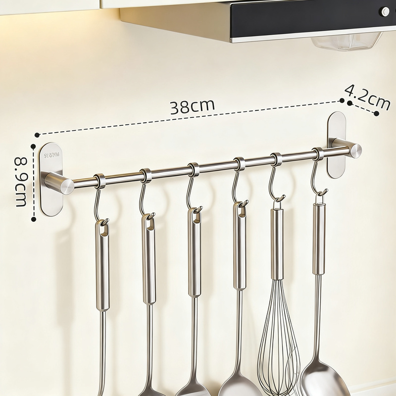 Wall hook bar made of stainless steel for kitchen utensils