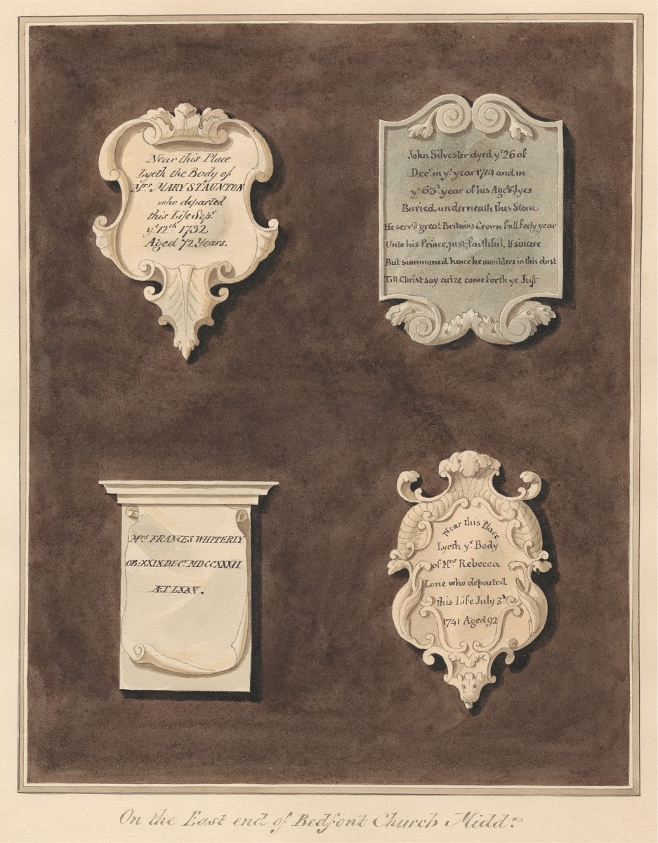 Memorials to Mrs Mary Staunton John Silvester Mrs Frances Whiterly and Mrs Rebec