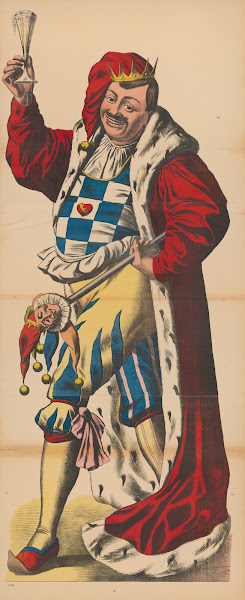 Carnival prince in long red robe with a glass of beer and a marotte 1906 1918