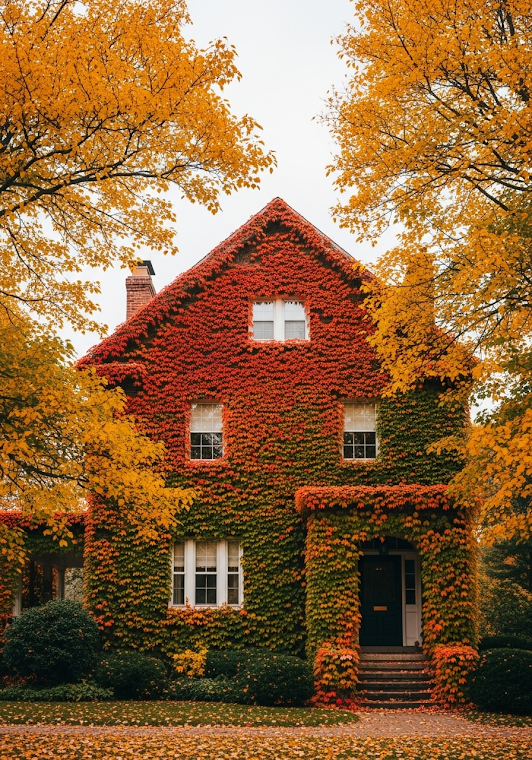 House with Autumn Ivy