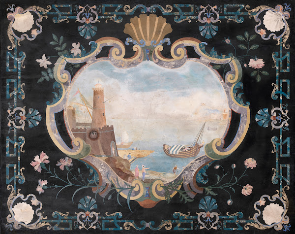 Scagliola Console Tabletop with a Seascape c1746 1750