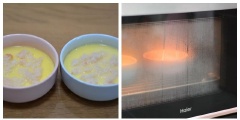Lúc này bạn lấy trứng ra, cho tôm rải đều lên mặt trứng rồi cho vào lò thêm 5 phút nữa là được. Cuối cùng bạn rưới lên trứng một lớp nước tương và hành lá cắt nhuyễn. Vậy là chúng ta đã hoàn thành món trứng hấp tôm.
