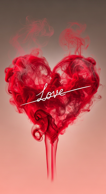Red Smoke Heart with Love Script - Free mobile Wallpaper