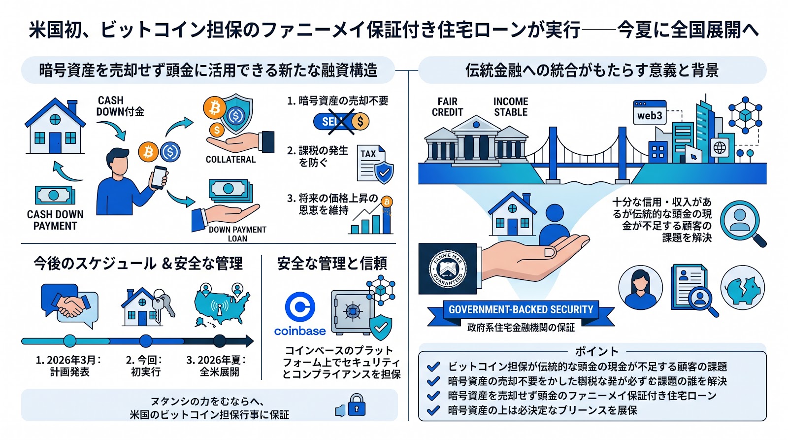 米国初、ビットコイン担保のファニーメイ保証付き住宅ローンが実行──今夏に全国展開へ