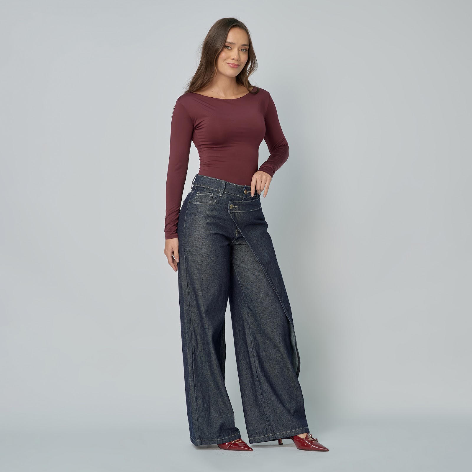 Jean dama Wide Leg tiro alto rígido, color Azul Raw - Vista 3