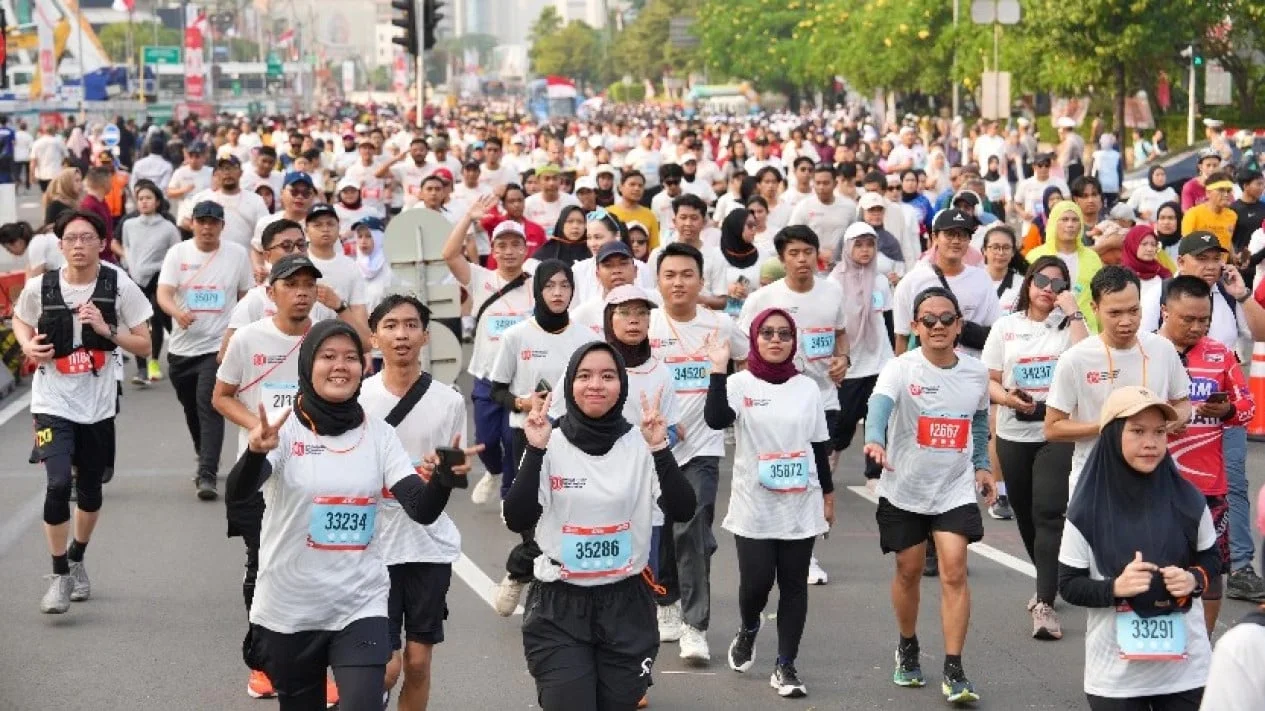 Suasana persiapan ajang lari Merdeka Run 2026 di Jakarta.