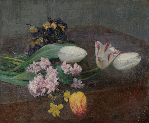 Jacinthes Tulipes Et Pensées Posées Sur Une Table 1871