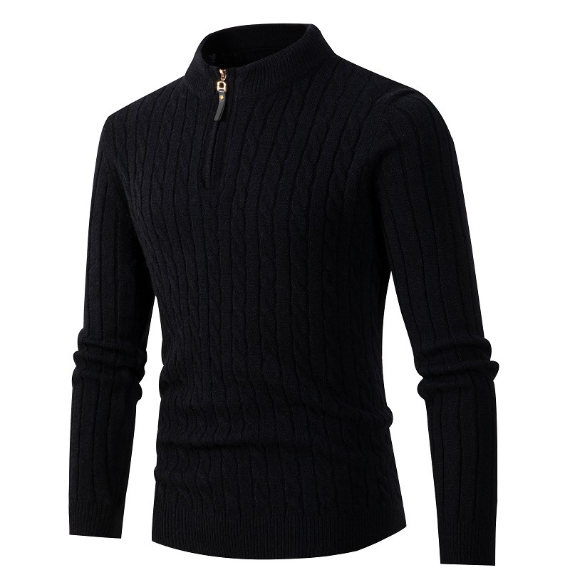 Men's knitted sweater with cable pattern and zipper