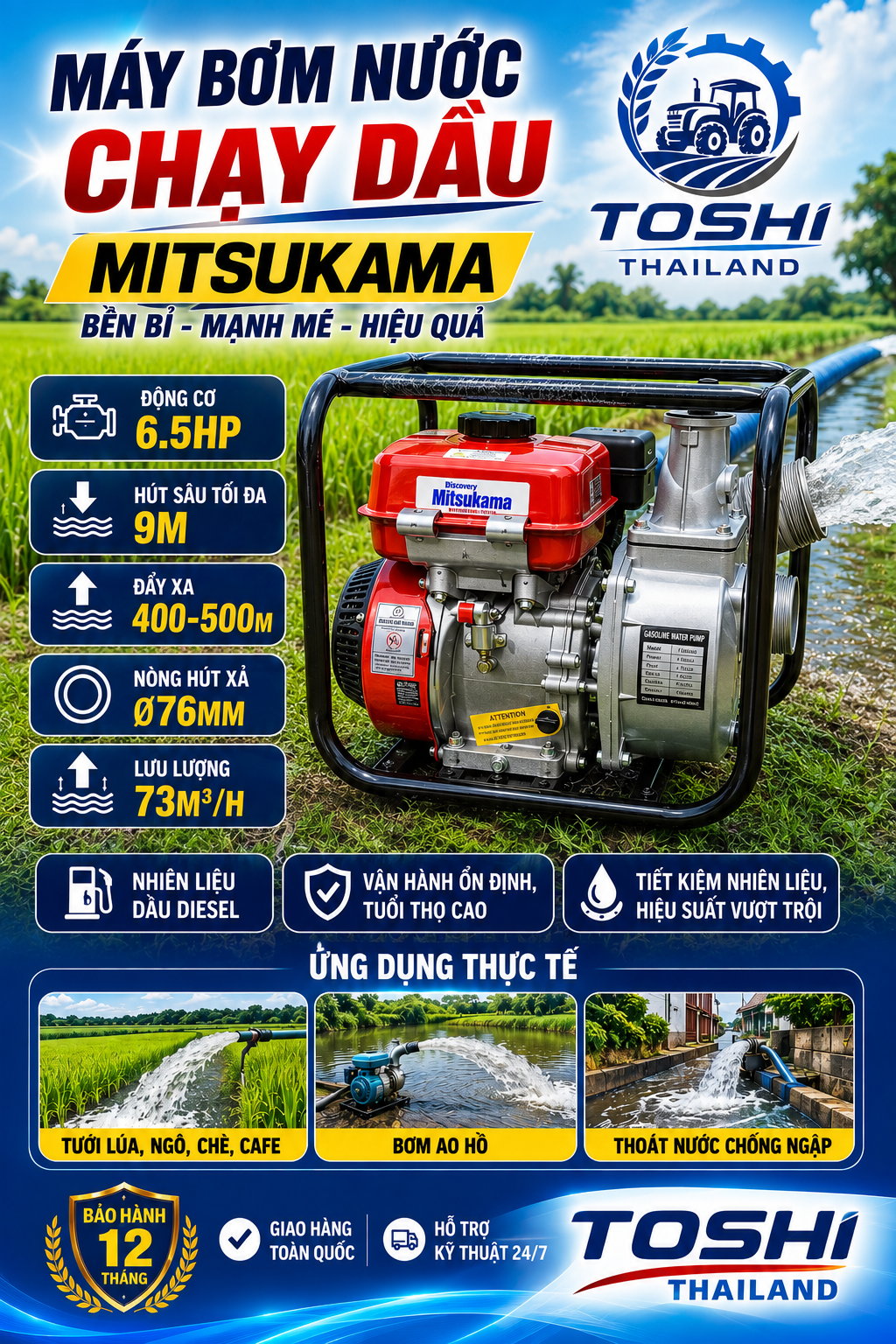 MÁY BƠM NƯỚC CHẠY DẦU 6.5HP MITSUKAMA