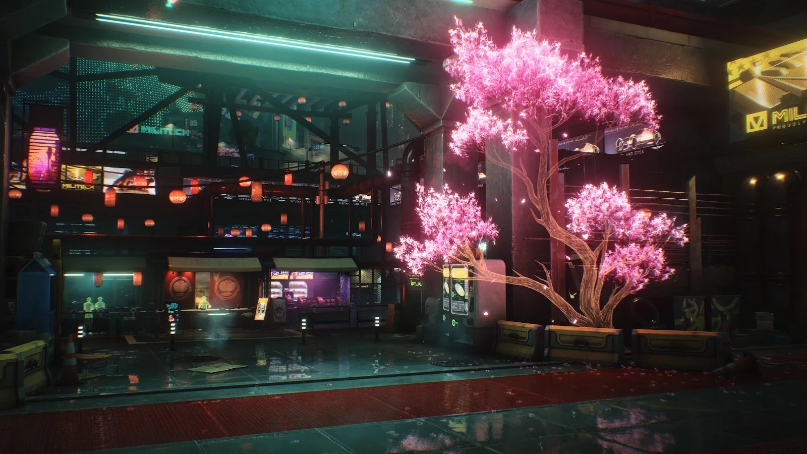 Cyberpunk 2077 Cherry Blossom Alley - Video Game Photography 5K Wallpaper (5120x2880)