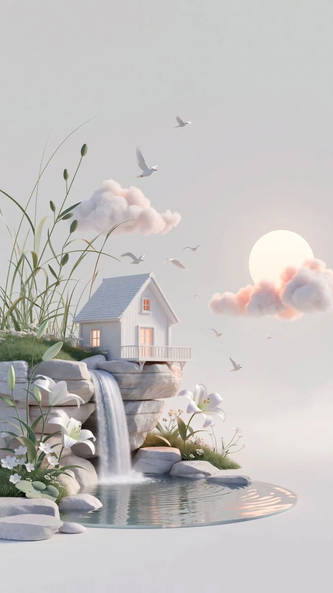 Ilustración 3D onírica y surrealista en vertical