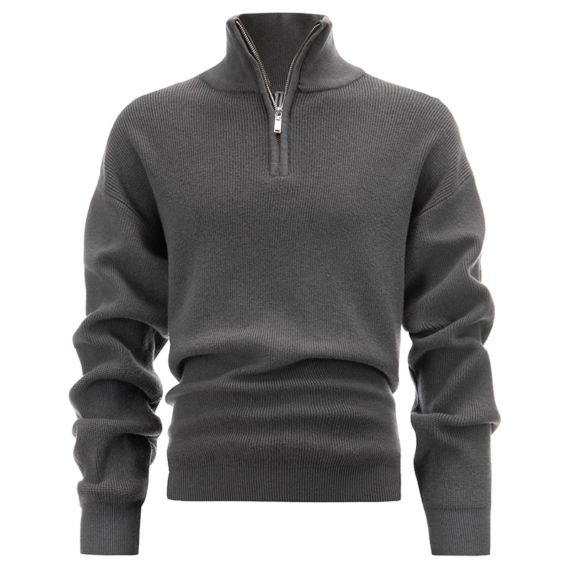 Herren-Strickpullover mit hohem Kragen und Reißverschluss