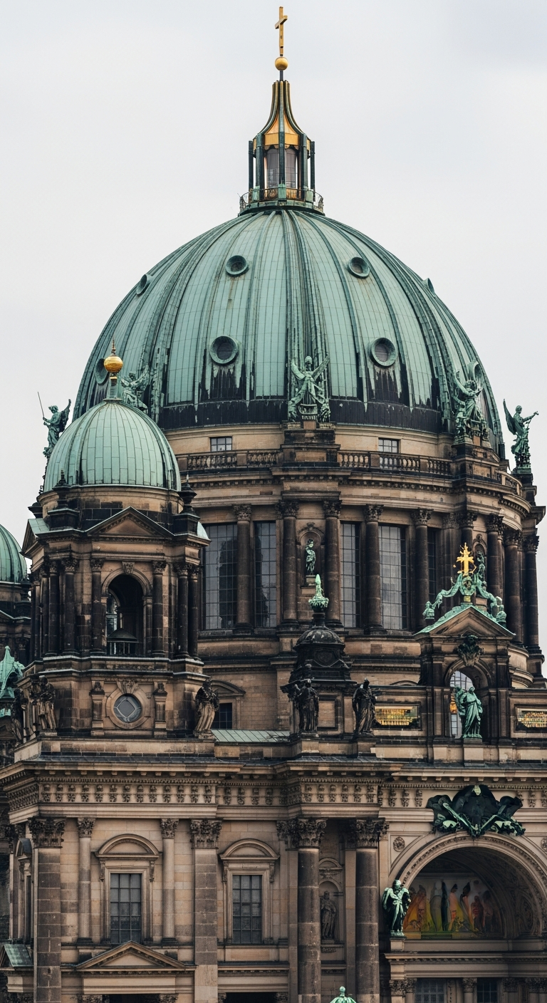 Detailed Close-up Photo of the Green Dome and Facade of a Grand European Cathedral - Free 4K mobile Wallpaper