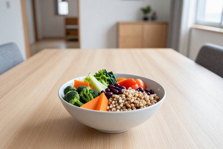 新鮮な野菜や穀物を中心としたバランスの良い食事