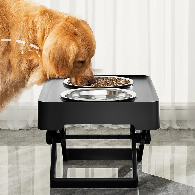 Elevated double bowl made of stainless steel for large dogs