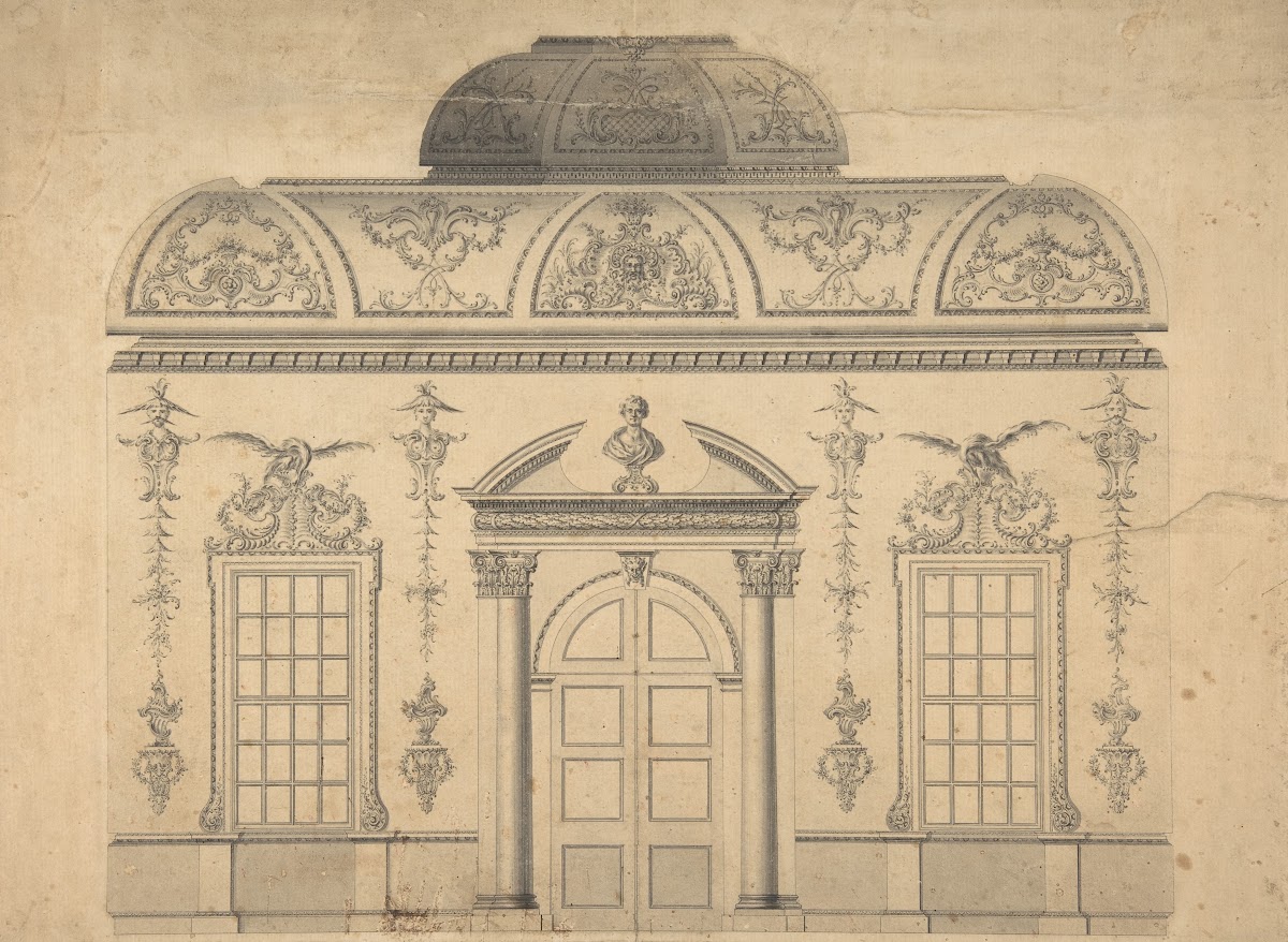 Design For The Decoration Of The Window Door Wall Of A Rococo Room With A Coved