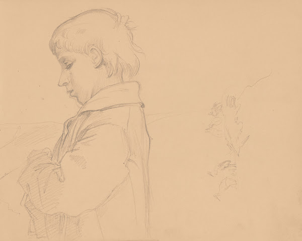 Half length figure of a boy in profile to the left 1860