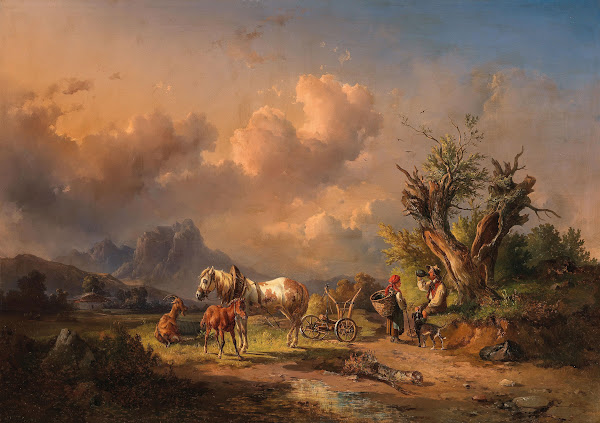 A Peasant Resting with Grazing Animals and a Foal 1857