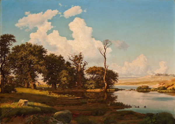 Oak Trees By A Pool 1840