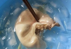 Dạ dày mua về rửa cho thật sạch nhớt và mùi hôi. Đem dạ dày trụng qua nước sôi, sau đó rửa lại bằng muối và chanh cho trắng. Lộn ngược dạ dày cắt bỏ lớp mỡ bên trong và rửa sạch. Luộc dạ dày chín với 1 cây sả, vớt ra bát nước đá lạnh, đợi dạ dày nguội hẳn vớt ra để ráo nước và cắt mỏng theo ý muốn.