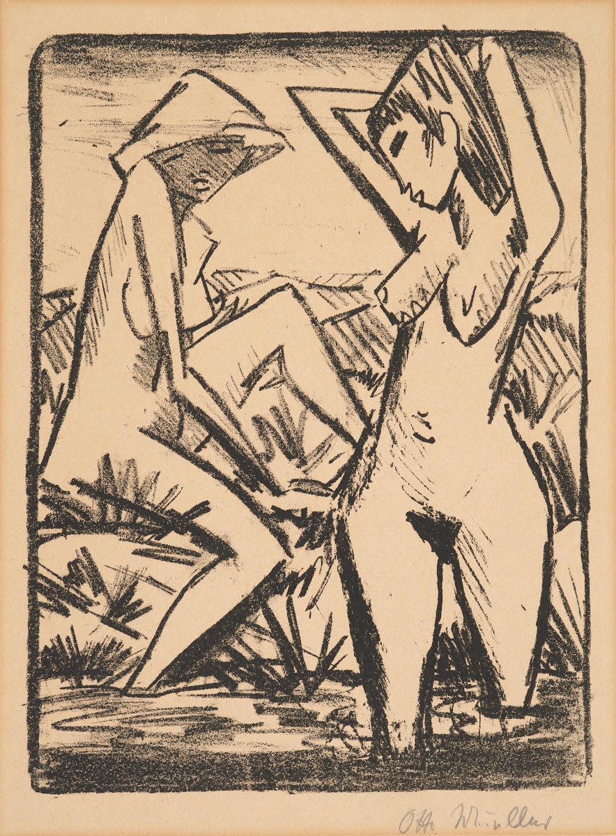 Im Wasser stehendes und am Ufer sitzendes Mädchen mit Hut Mädchen im Bade 1921 1