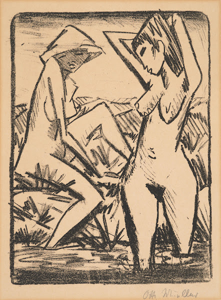 Im Wasser stehendes und am Ufer sitzendes Mädchen mit Hut Mädchen im Bade 1921 1