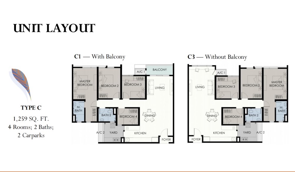 Forest Hill Type C floor plan — 1183 sq ft, 3 bedrooms
