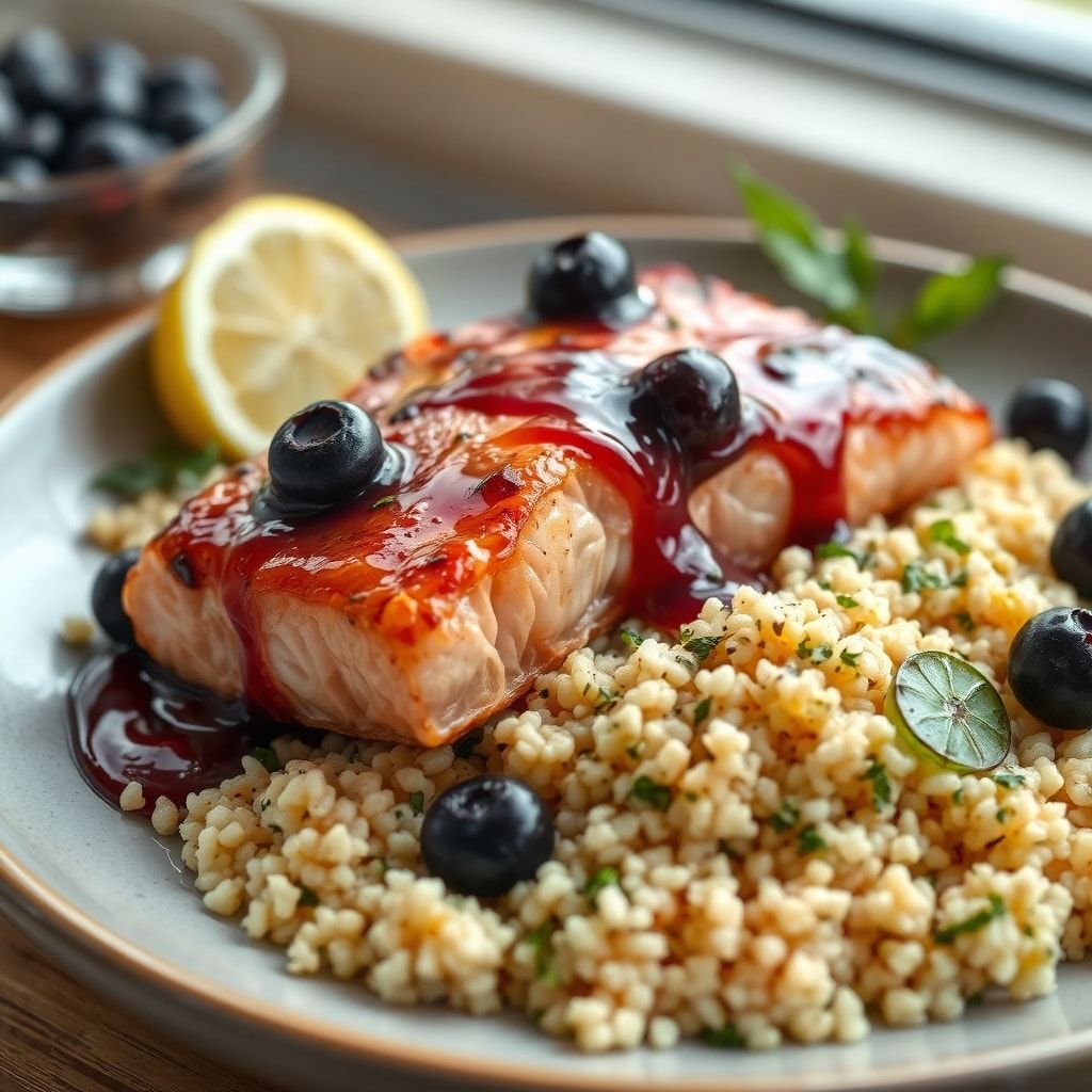 Blueberry Glazed Salmon with Lemon Herb Couscous Dinner Recipe (Easy Weeknight) finished