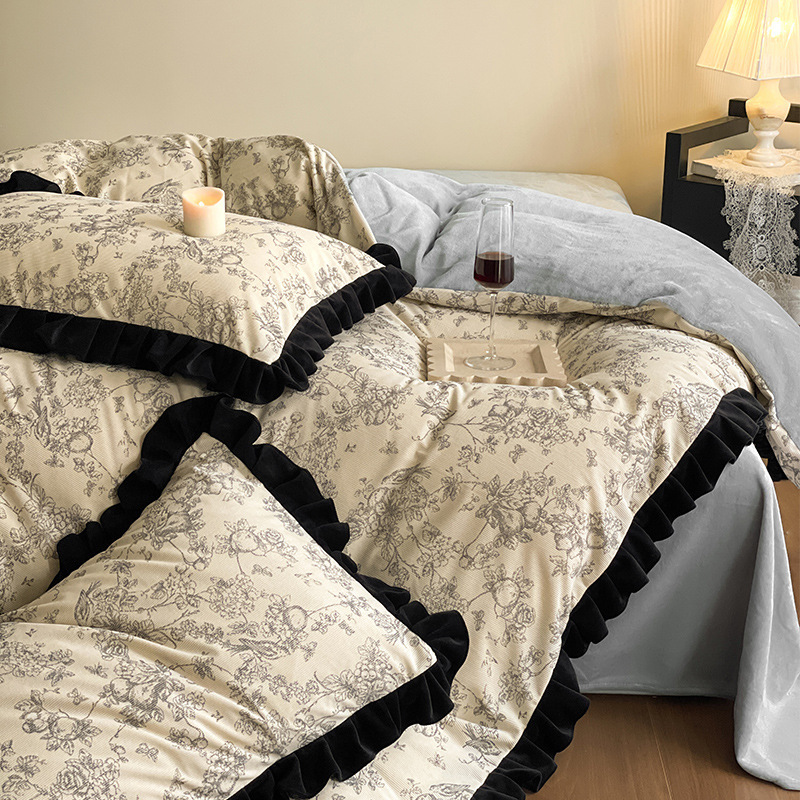 Französisches Milchfaser-Fleece Bettwäsche-Set, Vintage-Stil