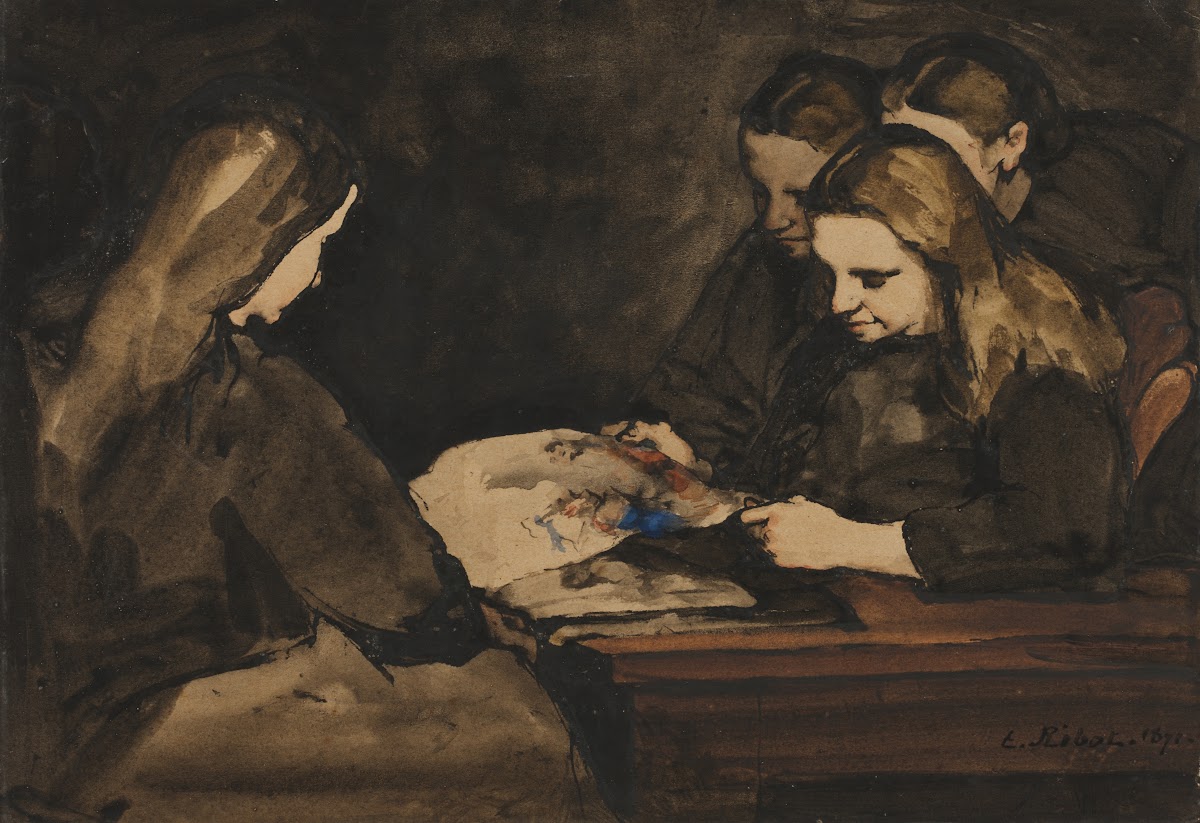Four Girls Studying a Drawing 1876